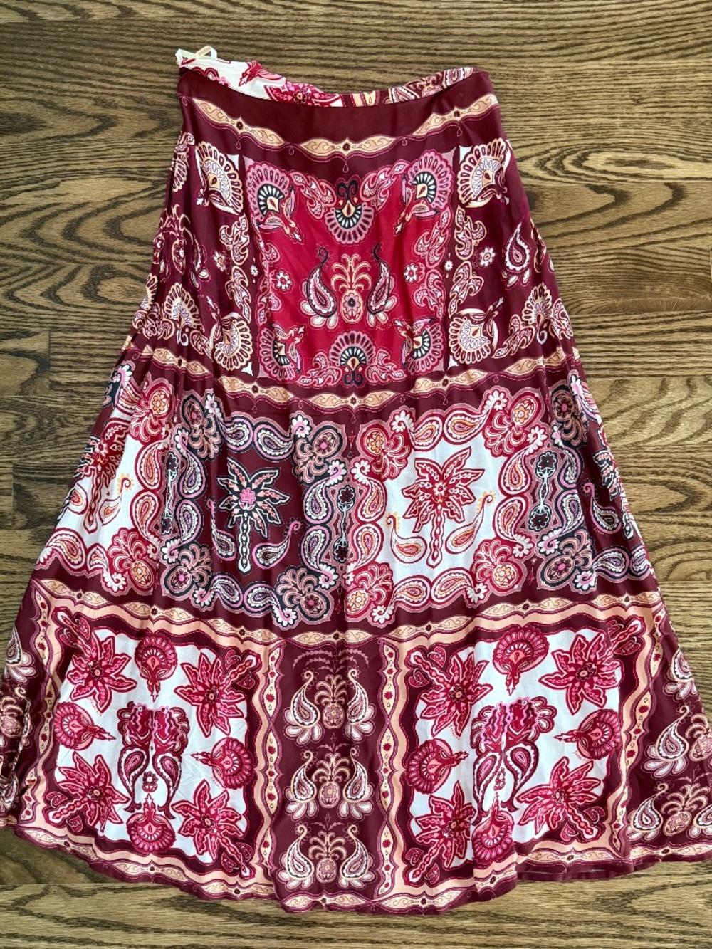 NWT Farm Rio Satin Slip A-Line Paisley Scarf Print Midi Skirt Medium - Picture 7 of 8